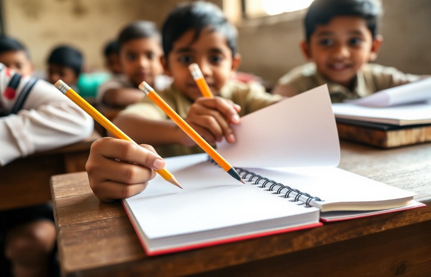 Children with their own new notebooks